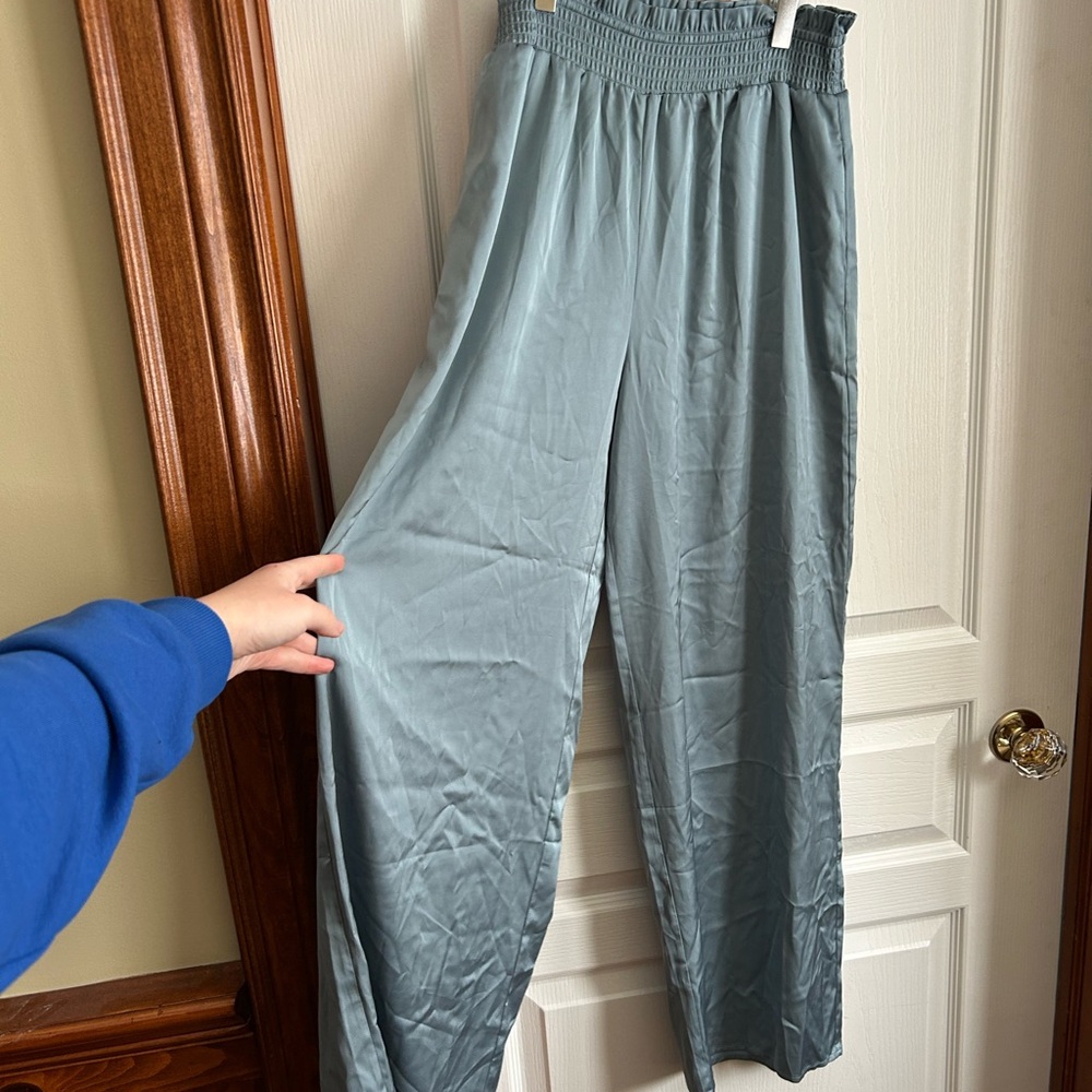 La Vie En Rose Blue Satin Pants